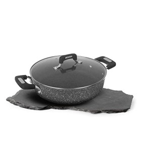 KASANOVA Tegame New Petra Dark - Tegame Antiaderente con Coperchio per Tutti i Piani Cottura - ø 28 cm
