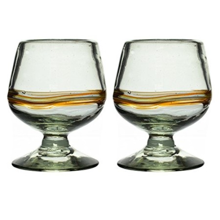 Bicchiere Fatto a Mano per Cognac/brandy - Vetro Riciclato - A Strisce Multicolorate - Confezione di 2