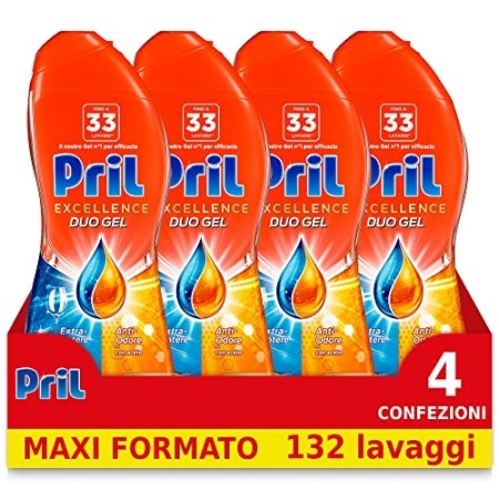 Pril Gold Gel lavastoviglie Anti Odore, Detersivo lavastoviglie con sgrassatore attivo, 132 lavaggi, 4 x 600 ml