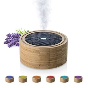 Medisana AD 625 Diffusore di Aromi In Bambù, Nebulizzatore in Legno con Luce Benessere in 6 Colori, per Oli Essenziali Profumat