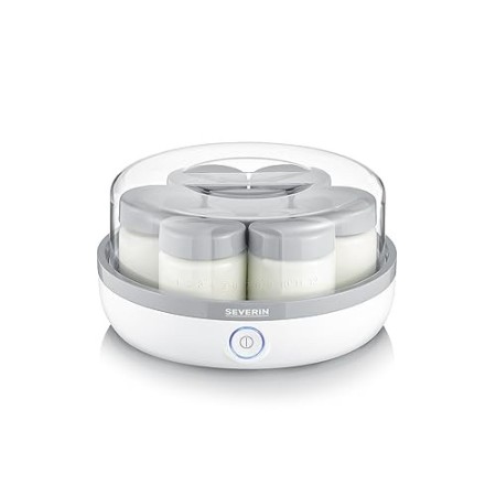 Severin Italia JG 3518, Yogurtiera con 7 Vasetti in Vetro da 150 ml con Coperchi 100% BPA Free, Yogurt Greco Realizzabile, Ricet