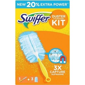Swiffer Duster Kit con 1 Manico e 3 Ricambi, Intrappola e Blocca fino a 3 Volte più Polvere e Peli Rispetto a un Piumino Tradiz
