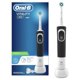 Oral-B Vitality 100 Spazzolino Elettrico Ricaricabile, 1 Manico Nero, 1 Testina di Ricambio CrossAction