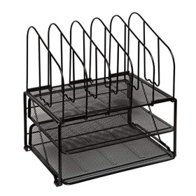 Amtido Organizer da Scrivania a Rete con Cassetto e 5 Divisori - Contenitore Metallico Porta Penne, Documenti, Accessori e Lette