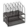Amtido Organizer da Scrivania a Rete con Cassetto e 5 Divisori - Contenitore Metallico Porta Penne, Documenti, Accessori e Lette