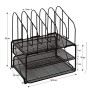 Amtido Organizer da Scrivania a Rete con Cassetto e 5 Divisori - Contenitore Metallico Porta Penne, Documenti, Accessori e Lette