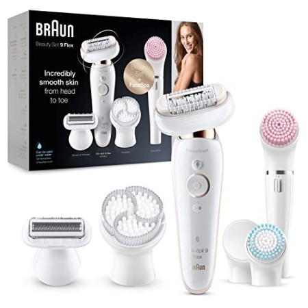 Braun Silk-épil 9 Flex 9100 Beauty Set, Epilatore Donna con Testina Flessibile per un’Epilazione più Facile, Presa Antiscivo