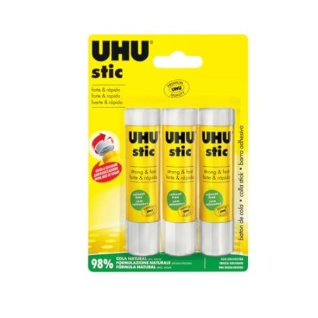 UHU Stic 3x21g Colle stick in blister Senza solventi e facile da usare, tappo a vite