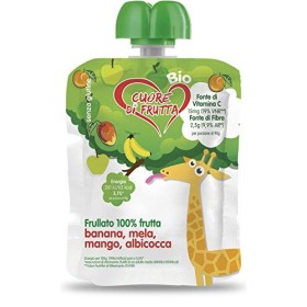 Cuore Di Frutta Frullato Di Frutta Bio Banana, Mela, Mango E Albibocca, Confezioni Da 90 Gr, 12 Unità
