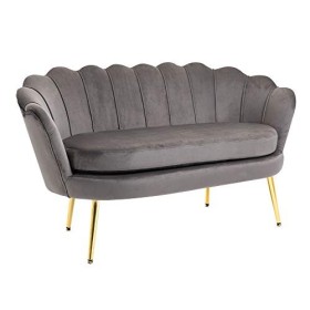homcom Divano 2 Posti in Velluto e Gambe in Metallo, Arredamento Vintage Casa e Ufficio, 130x63x73cm Grigio