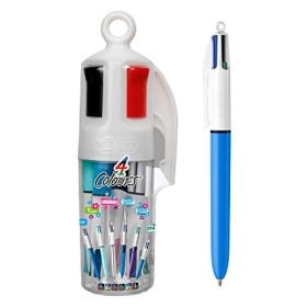 BIC 4 Colori Penne a Sfera a Scatto Assortite, Punta Media (1.00 mm), Barattolo da 6 Penne Assortite, Confezione Regalo
