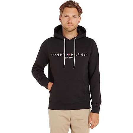 Tommy Hilfiger Logo Flex Fleece Hoody Felpa con Cappuccio, Nero (Jet Black Base), XX-Large Uomo