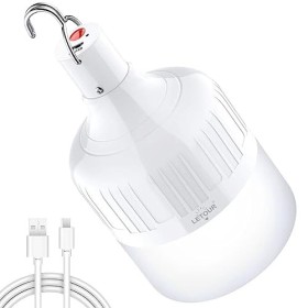 LETOUR Lampadina da Lavoro a Sospensione, Luce a LED di Campeggio Ricaricabile Tramite USB, 5000 Lumen, 5 Livelli Dimmerabile, L