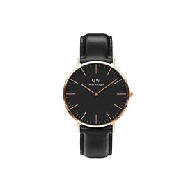 Daniel Wellington Classic Sheffield Orologio Uomo, 40mm, in Pelle, Nero/Oro Rosato