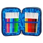 Astuccio 3 Zip Invicta Triangle, Blu, Con materiale scolastico: 18 pennarelli Giotto Turbo Color, 18 matite Giotto Laccato…