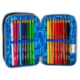Astuccio 3 Zip Invicta Triangle, Blu, Con materiale scolastico: 18 pennarelli Giotto Turbo Color, 18 matite Giotto Laccato…