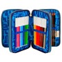 Astuccio 3 Zip Invicta Triangle, Blu, Con materiale scolastico: 18 pennarelli Giotto Turbo Color, 18 matite Giotto Laccato…
