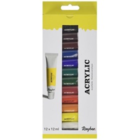 Rayher 38925000 artista set di colori acrilici, assortimento 12 colori, tubetti da 12ml, 2,6 x 1,05 x 0,21 cm per pittura c