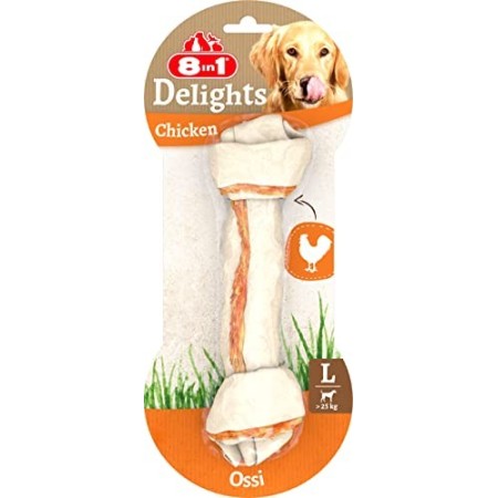 8 in1 Delights Chicken L Ossi Masticabili al Gusto di Pollo, per la Pulizia dei Denti dei Cani di Taglia Grande, 1 Pezzo