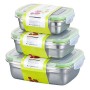 Confezione da 3 contenitori per alimenti con coperchio, in acciaio inox, ermetici, a prova di perdite, con chiusura a scatto
