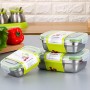 Confezione da 3 contenitori per alimenti con coperchio, in acciaio inox, ermetici, a prova di perdite, con chiusura a scatto