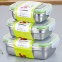 Confezione da 3 contenitori per alimenti con coperchio, in acciaio inox, ermetici, a prova di perdite, con chiusura a scatto