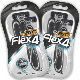 BIC RAZORS Flex4 Rasoi Usa e Getta da Uomo, Confezione da 2 Pacchi a 3 Pezzi