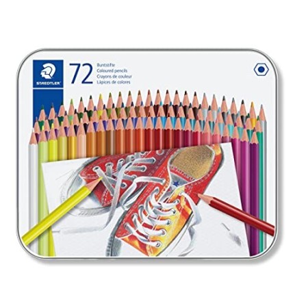 STAEDTLER 175 M72, Matite colorate esagonali in scatola di metallo, Colori Assortiti, 72 Pezzi