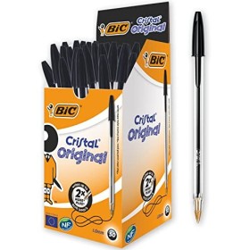 BIC Cristal Original Pennea Sfera Punta Media (1.00 mm), Nere, Confezione da 50, Fornitura per Scrivere in Ufficio e a Casa