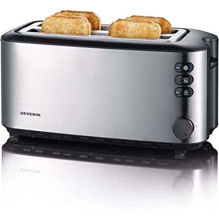 Severin AT 2509 Tostapane 4 Fette, Regolazione Doratura, Tasto Scongelamento, Griglia Scalda Brioches, Doppia Parete, 1400 W, 4 