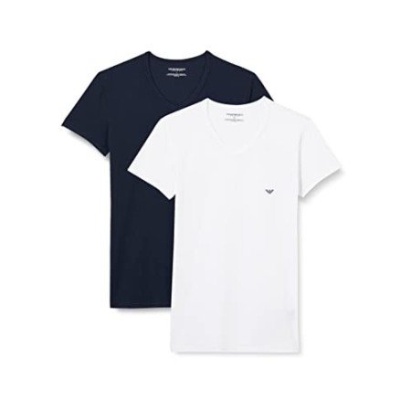 Emporio Armani Underwear 111512CC717 Canotta, Multicolore (Mehrfarbig (Bianco/Marine 10410), M (Pacco da 2) Uomo