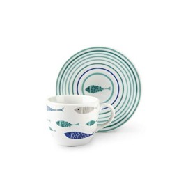 Excelsa North Sea Set 6 Tazzine caffè con Piattino, 90 milliliters, Porcellana