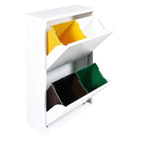 Dmora Pattumiera portarifiuti salvaspazio per differenziata con Quattro secchi, Colore Bianco, cm 60 x 92 x 25