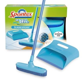 Spontex Catch & Clean Set completo con Scopa in Gomma per interno, Manico e Paletta