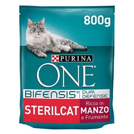 Purina One DC Sterilcat - Cibo secco per gatti sterilizzati, Manzo e Frumento, 800g, 8 Pezzi