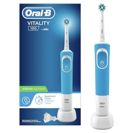 Oral-B Vitality 100 Spazzolino Elettrico Ricaricabile, 1 Manico Blu, 1 Testina di Ricambio CrossAction