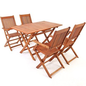 Deuba Set da pranzo da giardino 5 pezzi Sydney tavolo e sedie in legno di acacia Certificato FSC terrazzo balcone patio