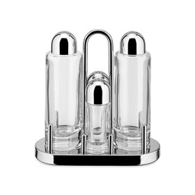 Alessi 5070 Set Portacondimenti per Olio, Aceto, Sale e Pepe in Acciaio Inox 18/10 e Vetro Cristallino