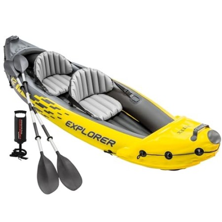 Intex 68307NP, Canotto Explorer K2 con Remi Alluminio, 2 Persone, Nero/Giallo, 312 x 91 x 51 cm, portata massima 160 kg, modelli