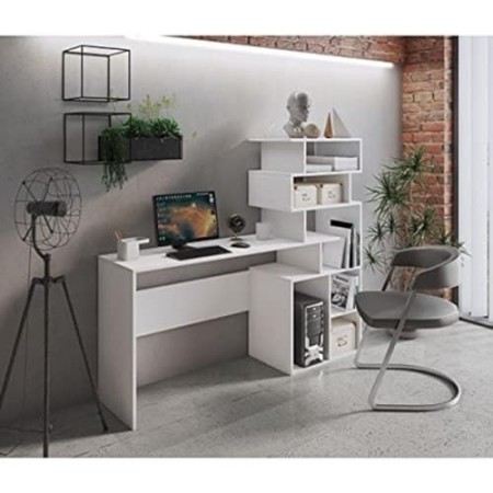 Dmora Scrivania con libreria alta moderna, Consolle con scaffali portaoggetti, Tavolo da studio per cameretta, cm 160x40xh135, c