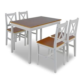 vidaXL Legno di Pino Set da Pranzo 5 pz Marrone e Bianco Tavolo e Sedie Cucina