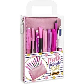 BIC Pink & Purple Set - 1 Astuccio, 2 Penne a Sfera/1 Penna Correttore Gel/1 Matita Grafite con Gomma/1 Pennarello da Scrittura/