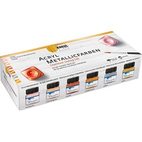 KREUL Set Metallizzati Living, Colore Acrilico Glamour a Base d'Acqua, cremoso Coprente, 6 x 20 ml in Vetro e Pennello, Multicol