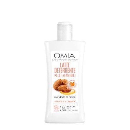 Omia, Latte Detergente Viso Eco Bio Mandorla e Malva, Struccante Fisiologico Viso e Occhi, per Pelli Normali, Secche e Sensibili