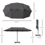 Outsunny Ombrellone da Giardino Doppio in Metallo e Poliestere Grigio Nero 