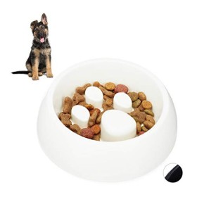 Relaxdays Ciotola Anti-Ingozzamento per Cani e Gatti, per Una Lenta Assunzione del Cibo, Lavabile in Lavastoviglie, Bianco
