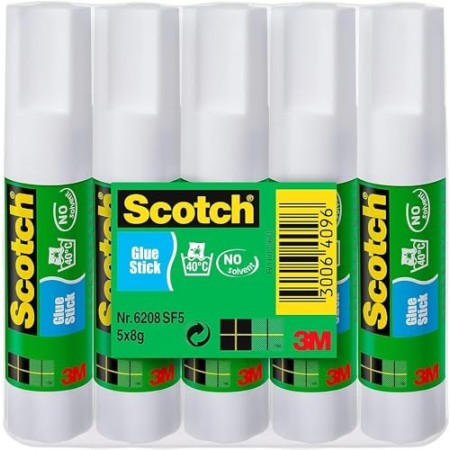Scotch Colla Stick Permanente, senza Solventi, 5pz x 8 gr