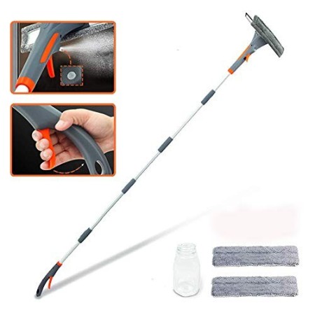 Lavavetri estensibile con spruzzo, 3 in 1 lavavetri per finestra, 76'' kit per la pulizia di finestre alte per interni ed estern