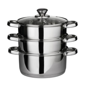 Premier Housewares 408129 Pentola a Vapore con Coperchio in Vetro e Capsula Base, Acciaio Inossidabile