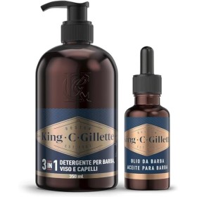 King C. Gillette Set da Barba Uomo, Detergente Barba e Viso Con Acqua di Cocco, Olio di Argan E Olio di Avocado + Olio da Barba 